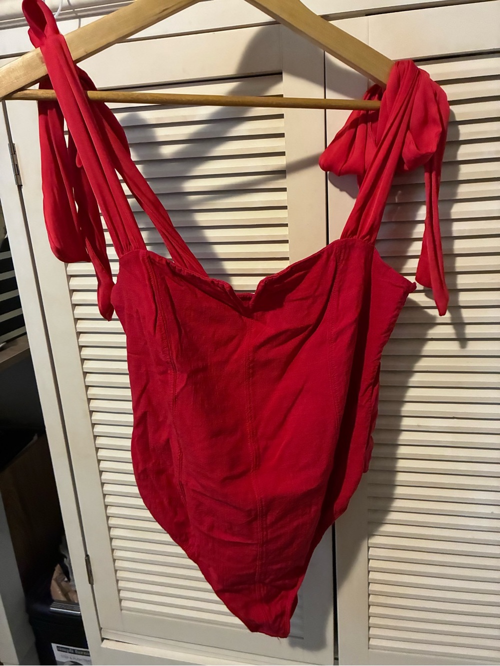 Free People Bright Red Tie-Shoulder Kids One-Piece